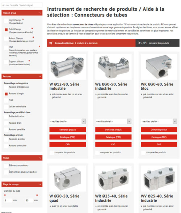 Outil de recherche de produits Techniques d'assemblage