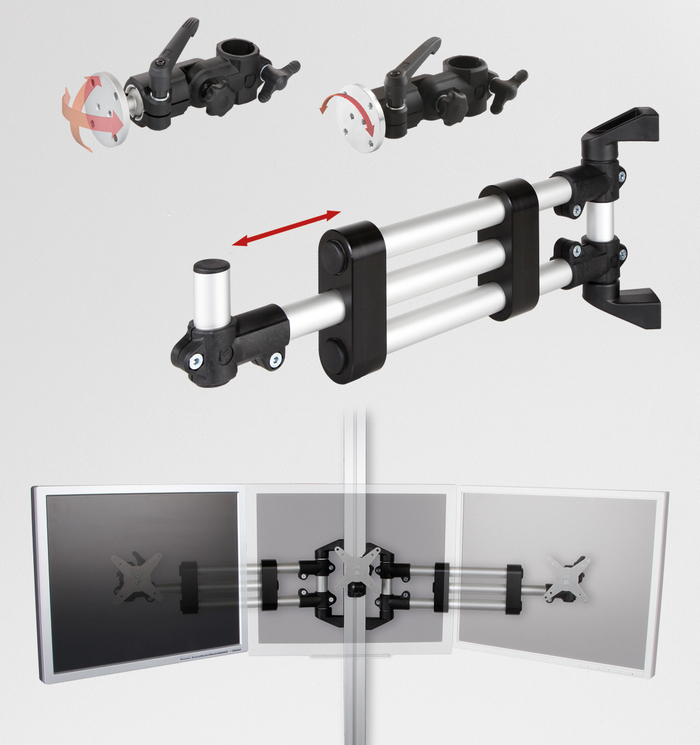 Der Tragarm telescope ist auch als Monitorhalter (2/3 fach) für Leitwarten usw. einsetzbar. Höhenverstellbar, schwenkbar, ausziehbar!