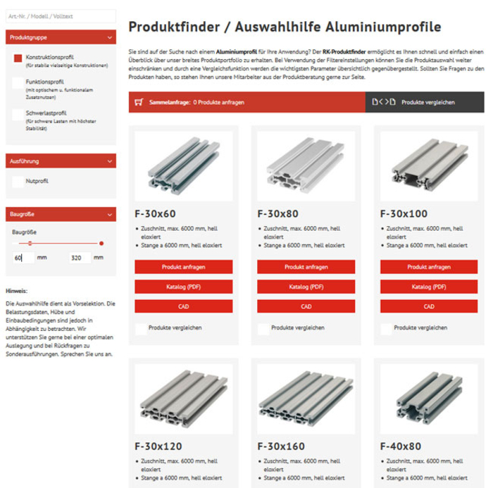 Produktfinder für Aluminiumprofile